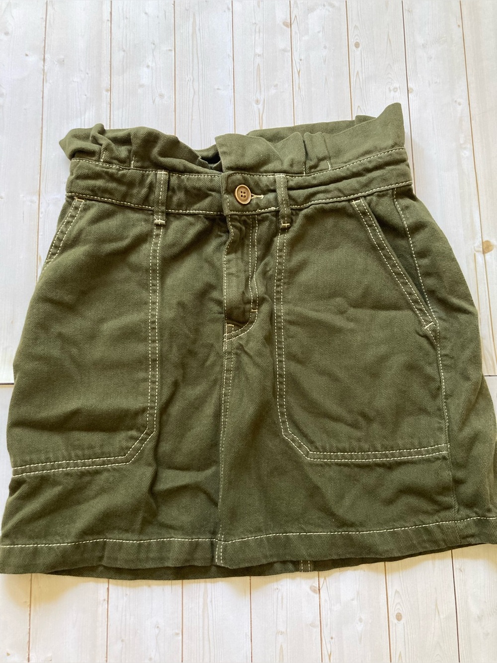 Free People Women’s 2 Olive Green Utility Paperbag Mini Skirt Cargo Pockets